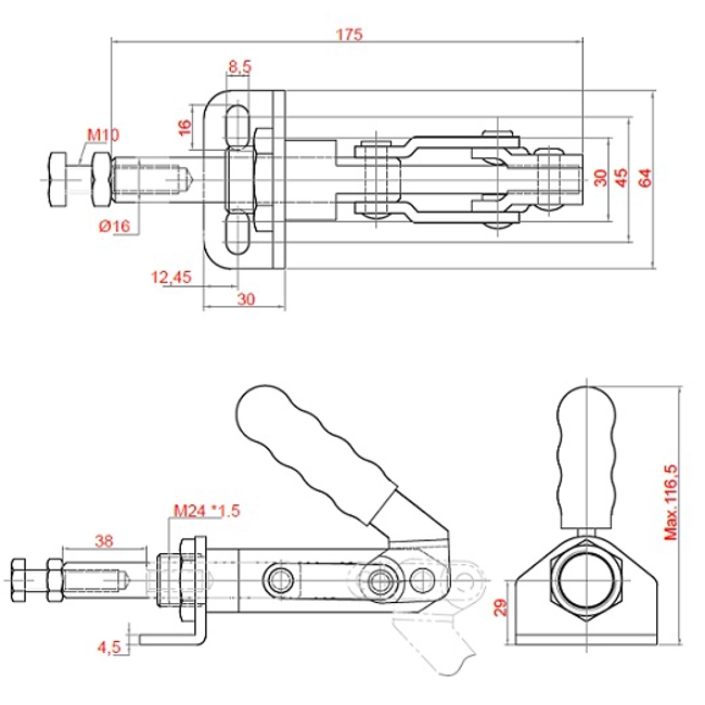 Vendita online Bloccaggio a spinta pistone 38 mm. 450 Kg.